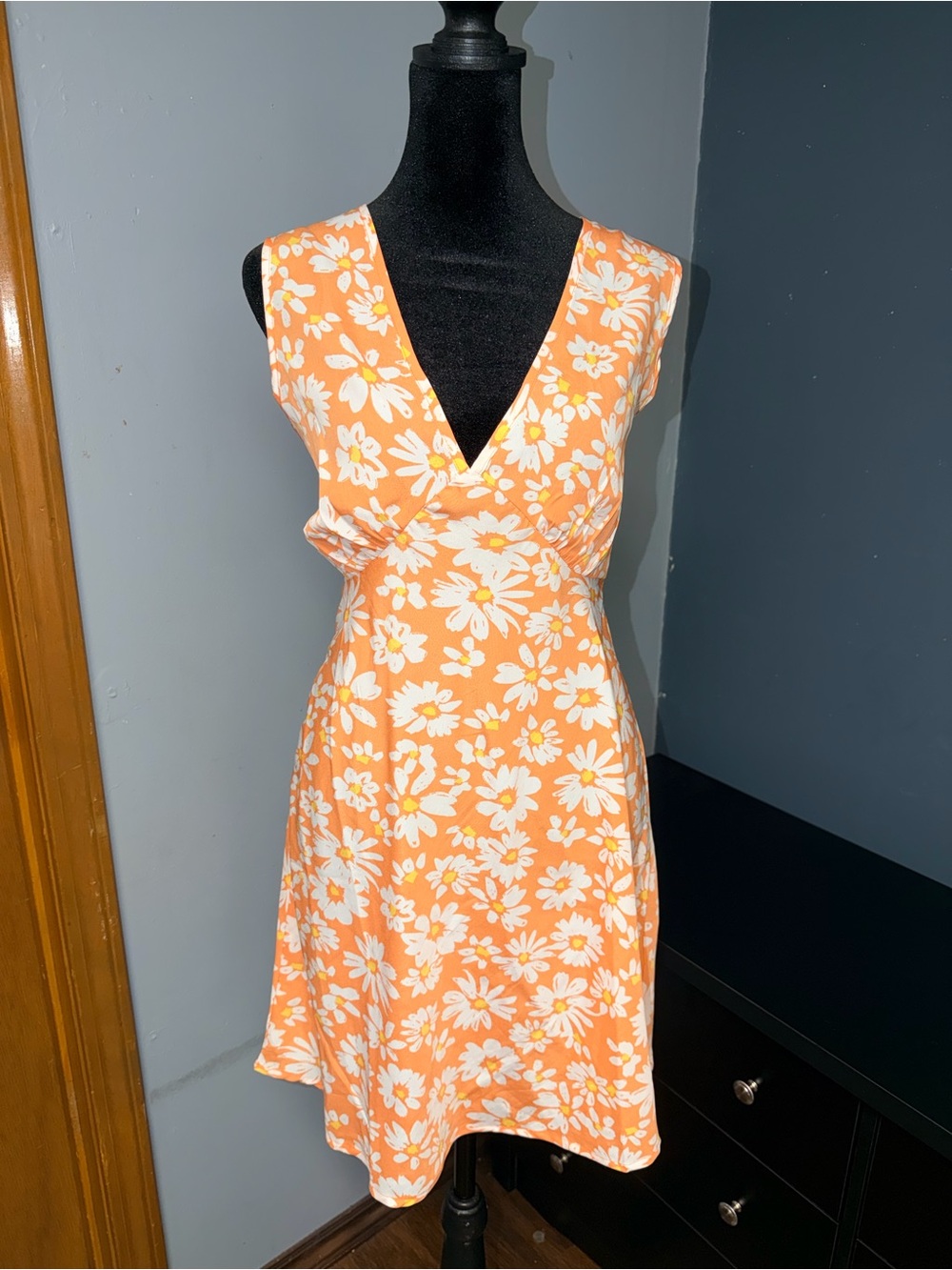 Sleeveless Orange Floral V-Neck Cover Up Dress